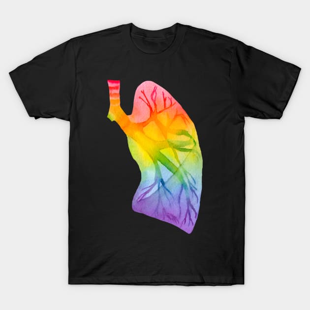 Watercolor Rainbow Lung (dark) T-Shirt by ayemfid